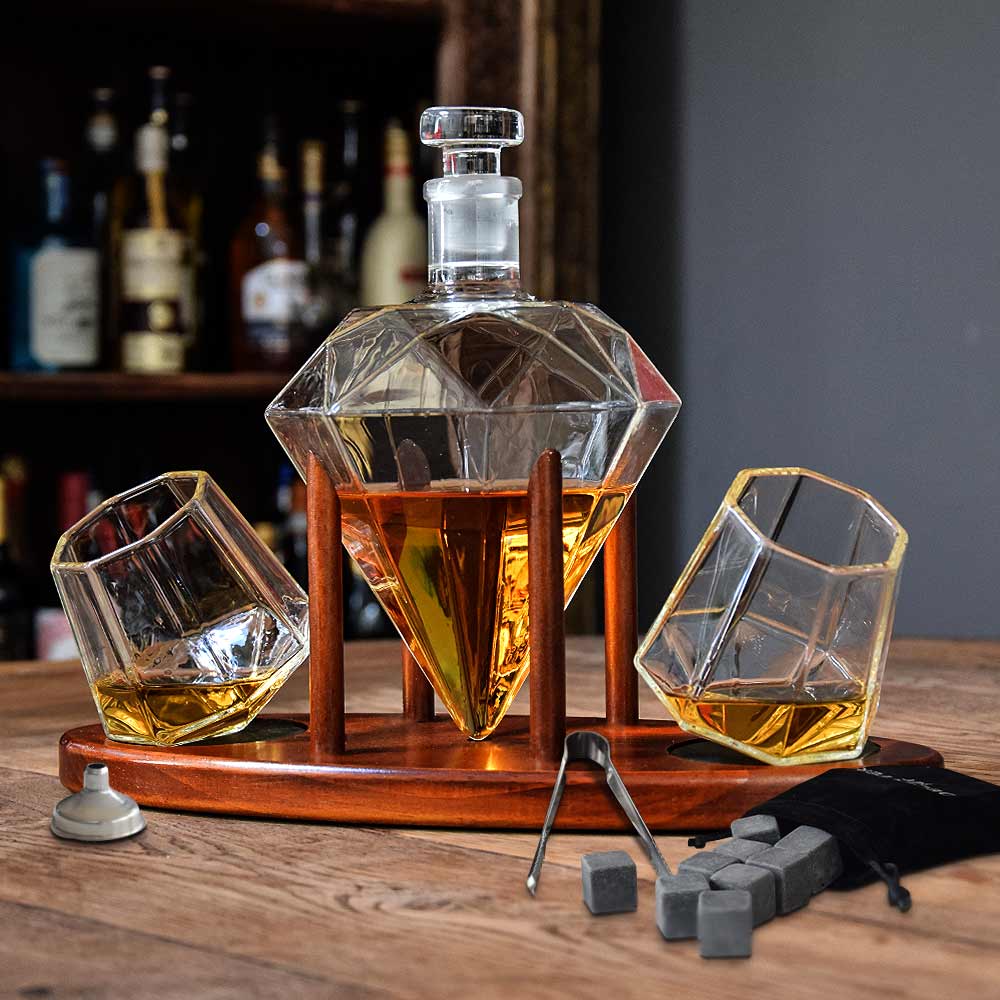 Ensemble à whisky - carafe à whisky de luxe + 2 verres sur support