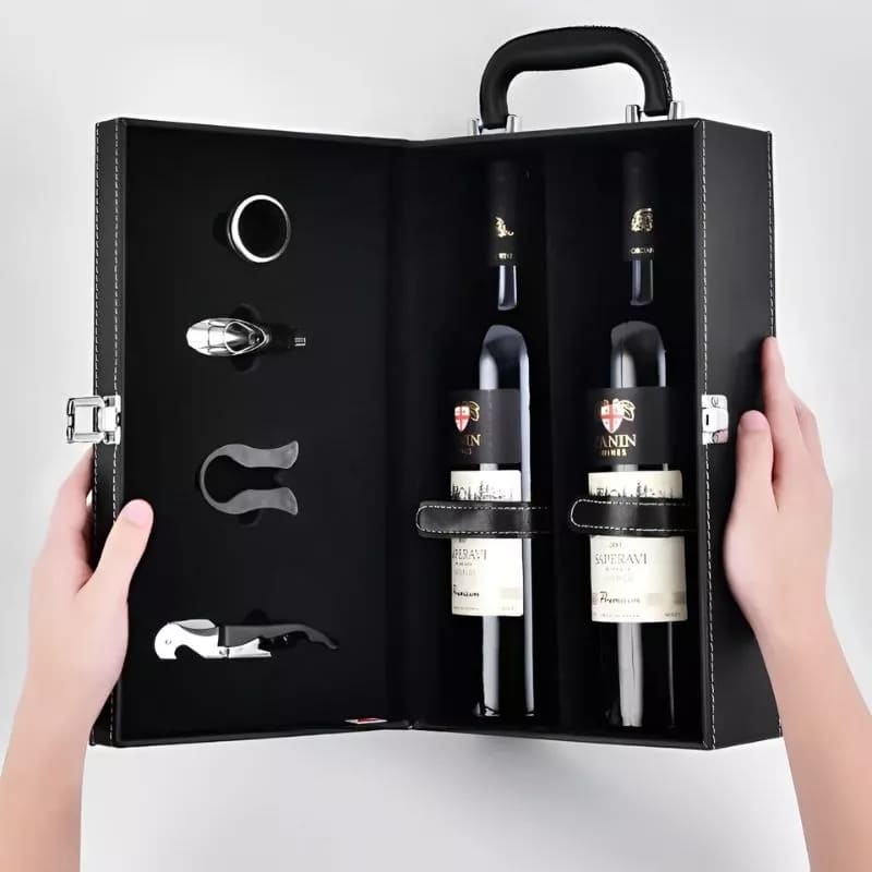 Coffret de vin de luxe 2 bouteilles de vin avec housse en cuir emballage cadeau