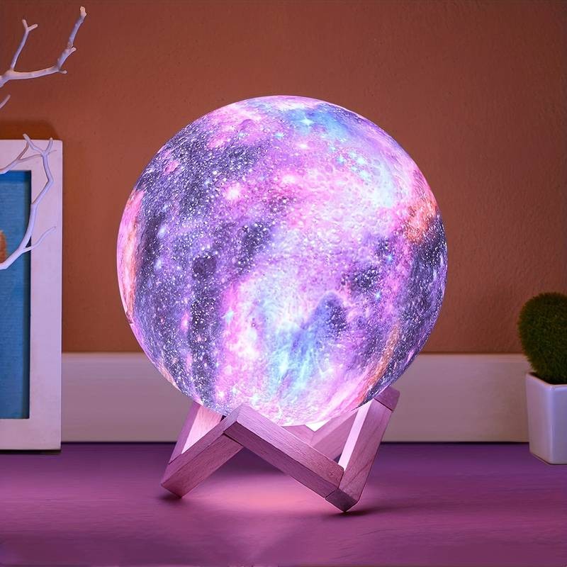 Lampe 3D veilleuse galaxie univers planète sur socle