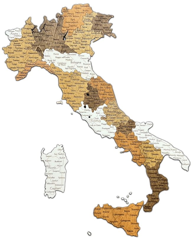 Carte en bois de l'Italie 3D / 2D sur le mur