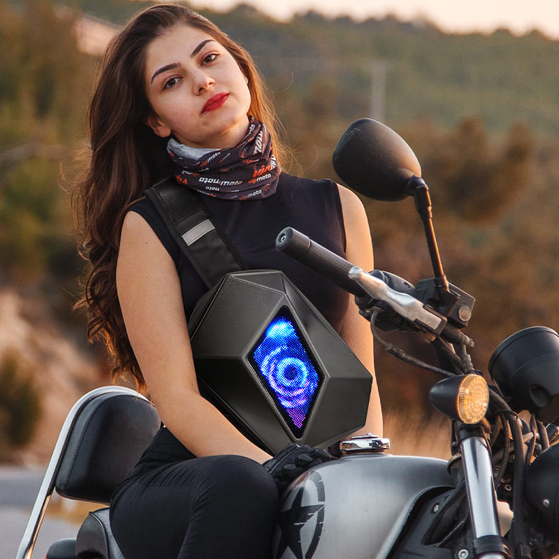 Sac LED sur le corps, écran lumineux pour les yeux, programmable via un smartphone