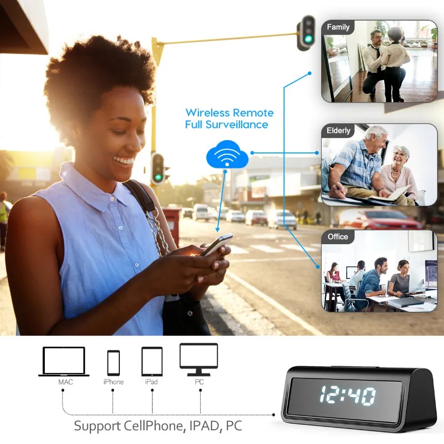 alarme comme horloge numérique de caméra espion cachée
