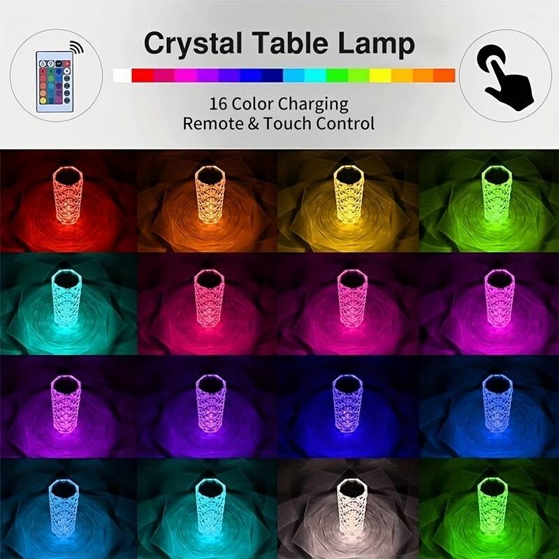 lampe de table en cristal lampe de nuit LED vase 16 couleurs tactile + télécommande