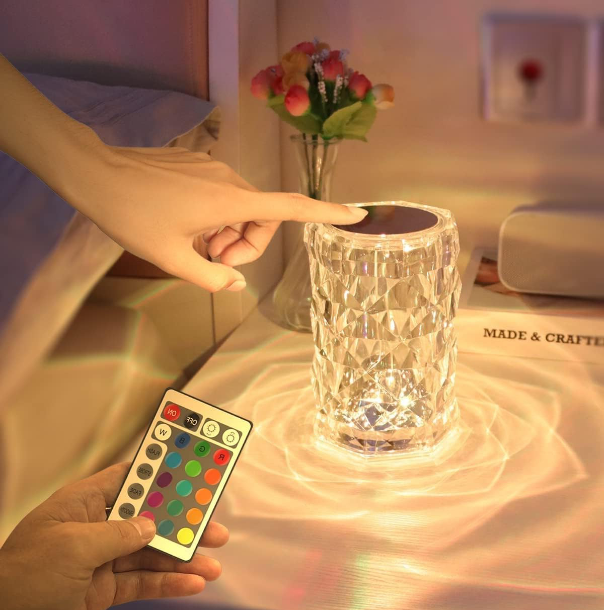 Lampe de nuit LED intérieure et extérieure en cristal tactile coupe vase