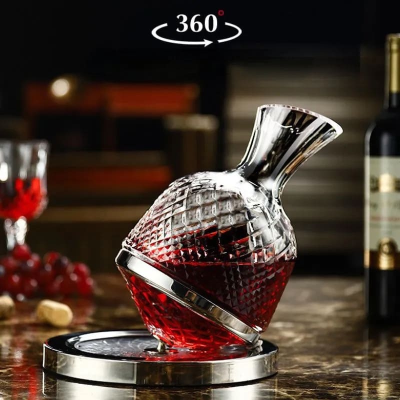 carafe de luxe en argent pour boissons vin rouge avec rotation en cristal