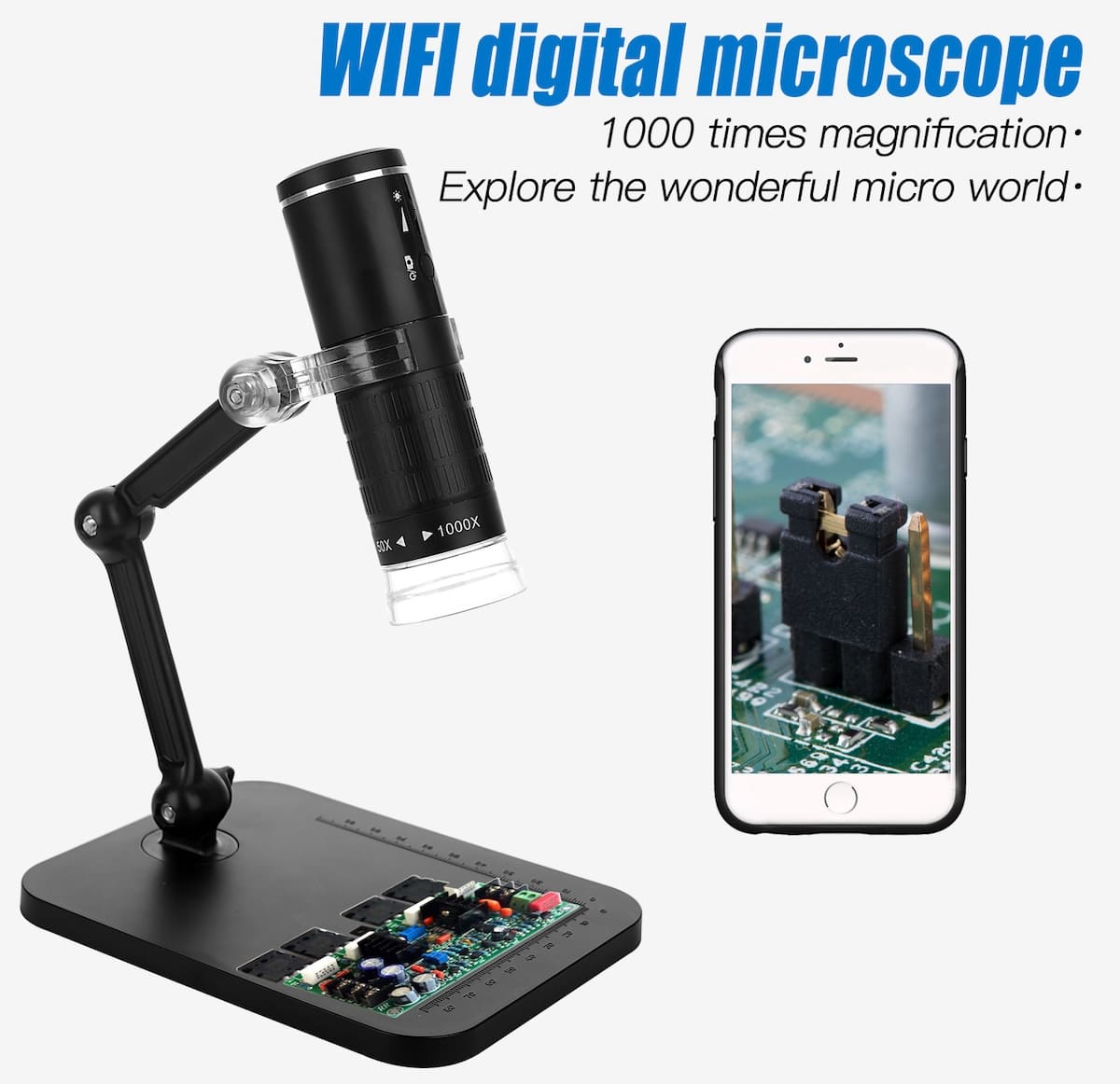 microscope avec wifi et éclairage LED pour téléphone portable smartphone