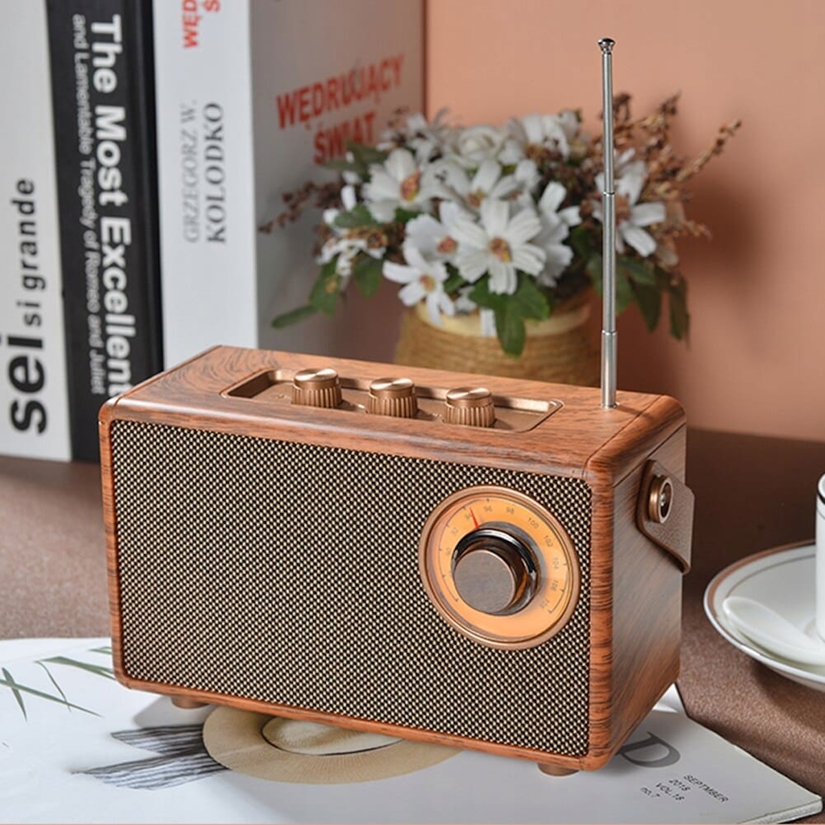 Lecteur radio au design rétro vintage en bois mini petit