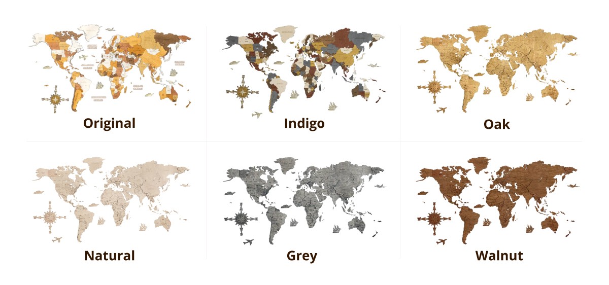 carte du monde en bois sur le mur en bois multicolore