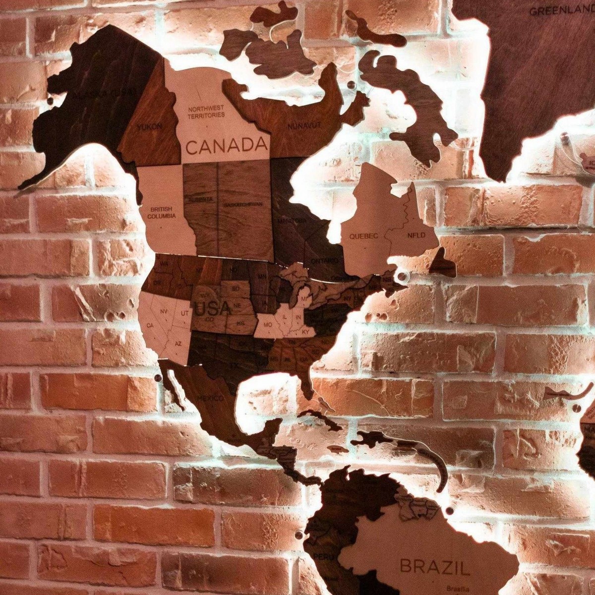 Carte du monde en bois – décoration murale 3D “Naturel”