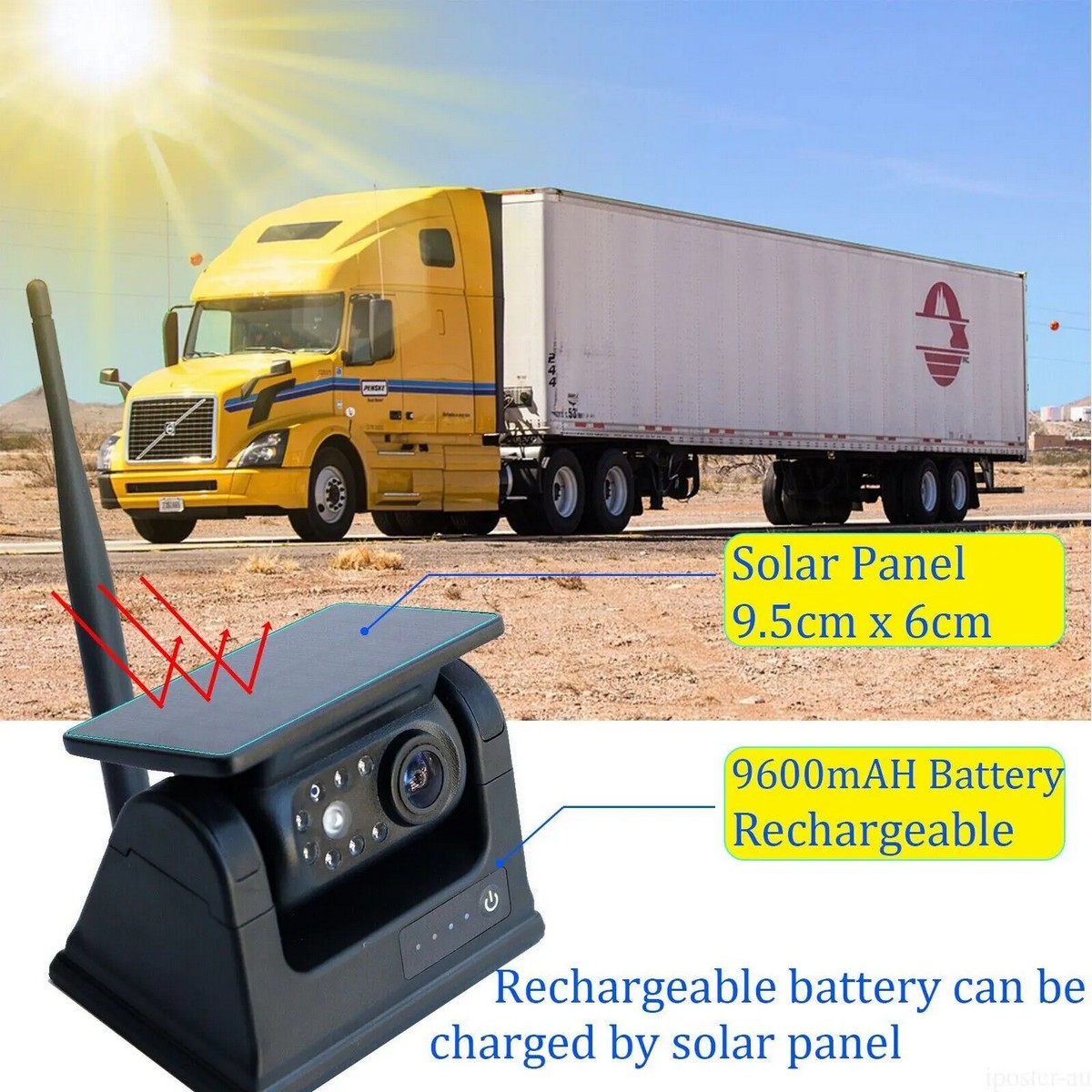 caméra avec panneau solaire adaptée aux camions et remorques