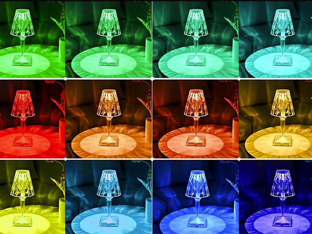 lampe de table en verre cristal éclairage led coloré lampe de nuit rgb