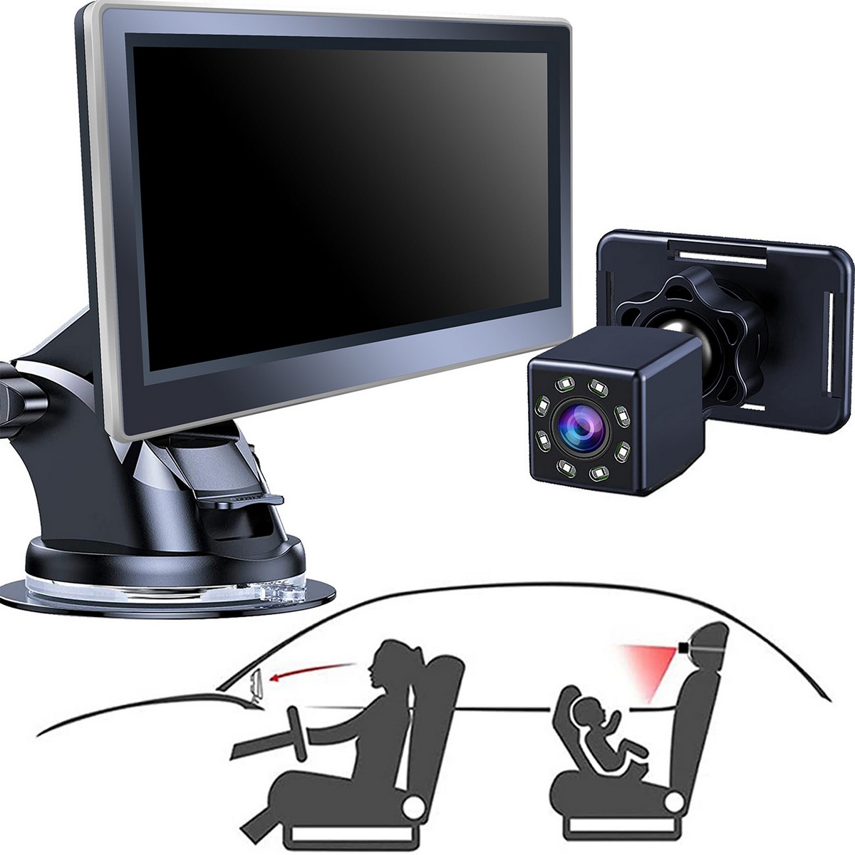 Système de caméra pour surveiller les enfants dans la voiture - Moniteur  4,3 + caméra HD avec IR