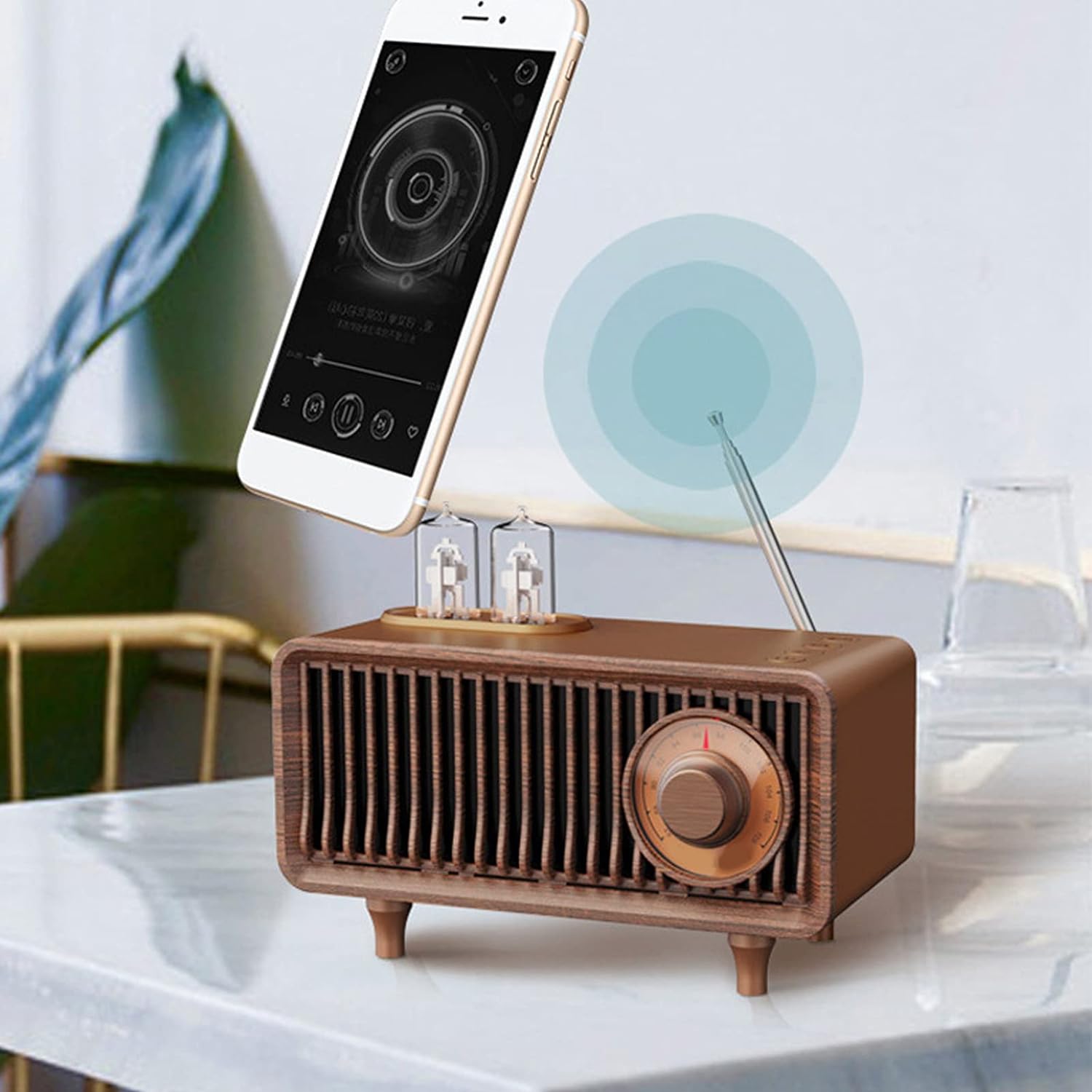 Haut-parleur Bluetooth radio style rétro en bois vintage
