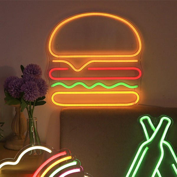 Enseigne au néon lumineuse à LED sur le mur - hamburger