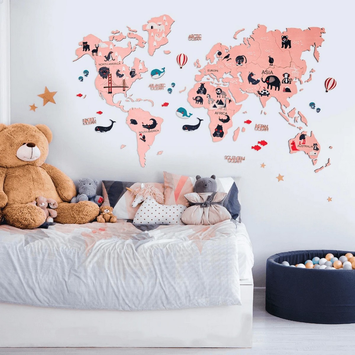 carte du monde pour les enfants - rose