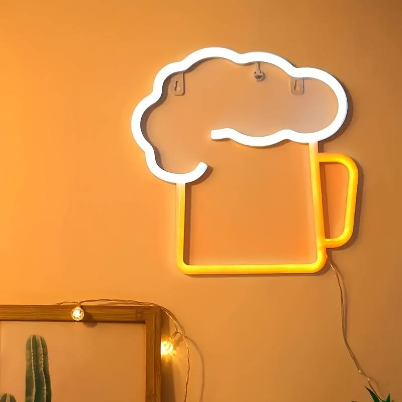 Enseigne LED éclairée au mur, néon suspendu - bière