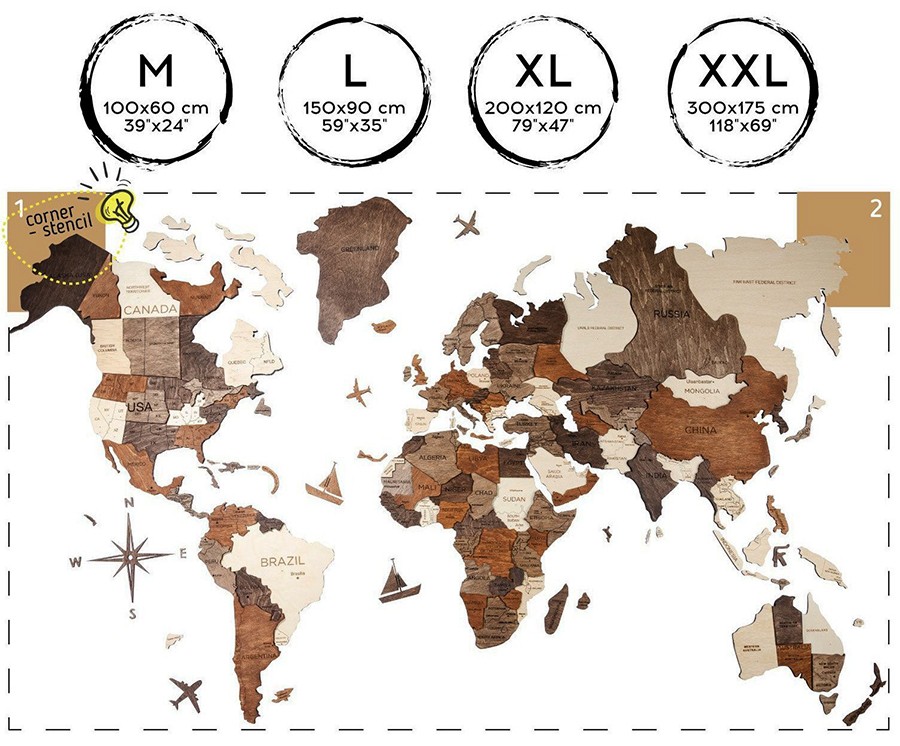 Carte du monde murale 3D taille XL