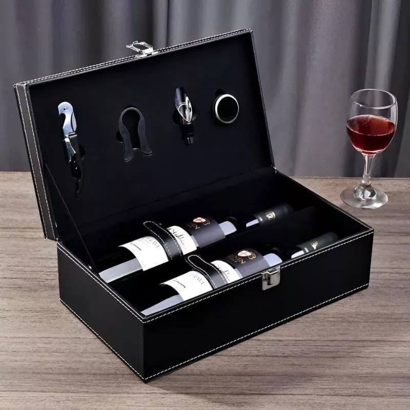 Coffret cadeau à vin en cuir avec paniers de luxe