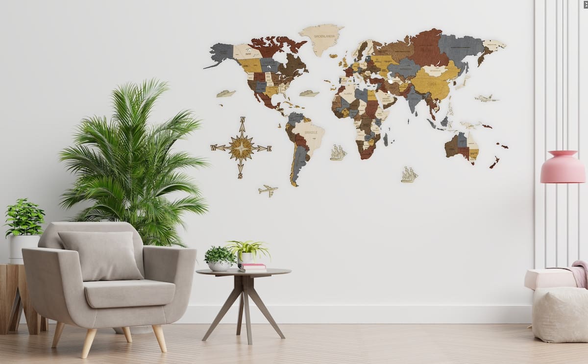 carte du monde en bois de luxe 3d 4d grande sur le mur pour enfants adultes cadeaux