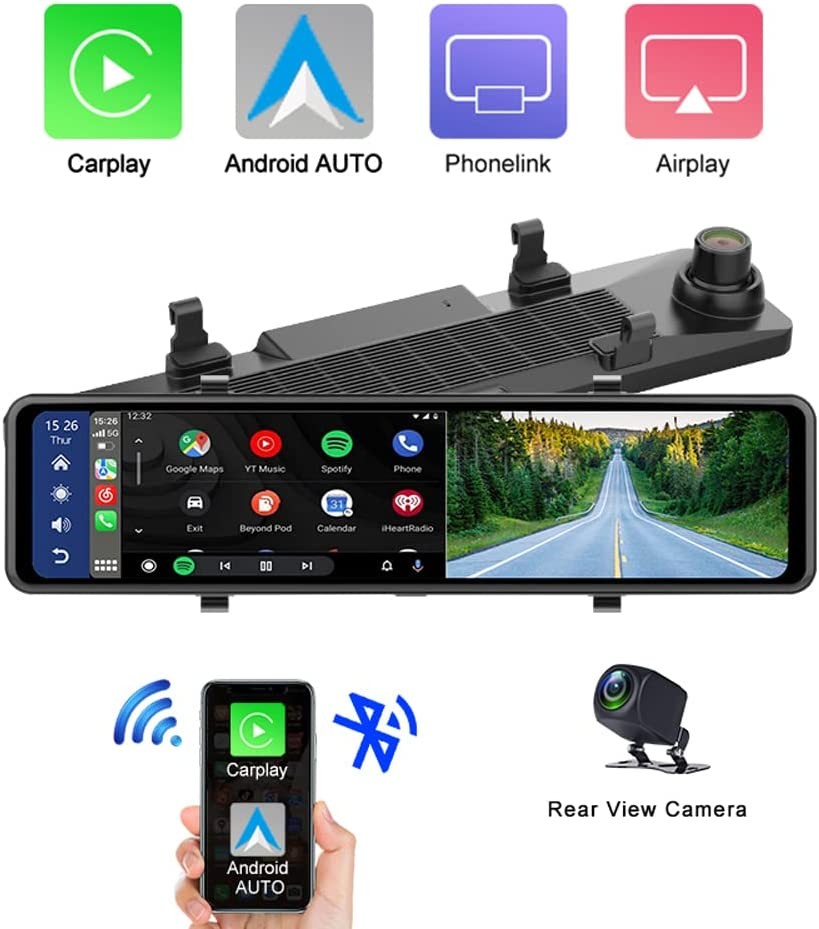 Écran pour voiture avec Carplay et Android Auto sans fil + caméra arrière  1080P AHD cadeau
