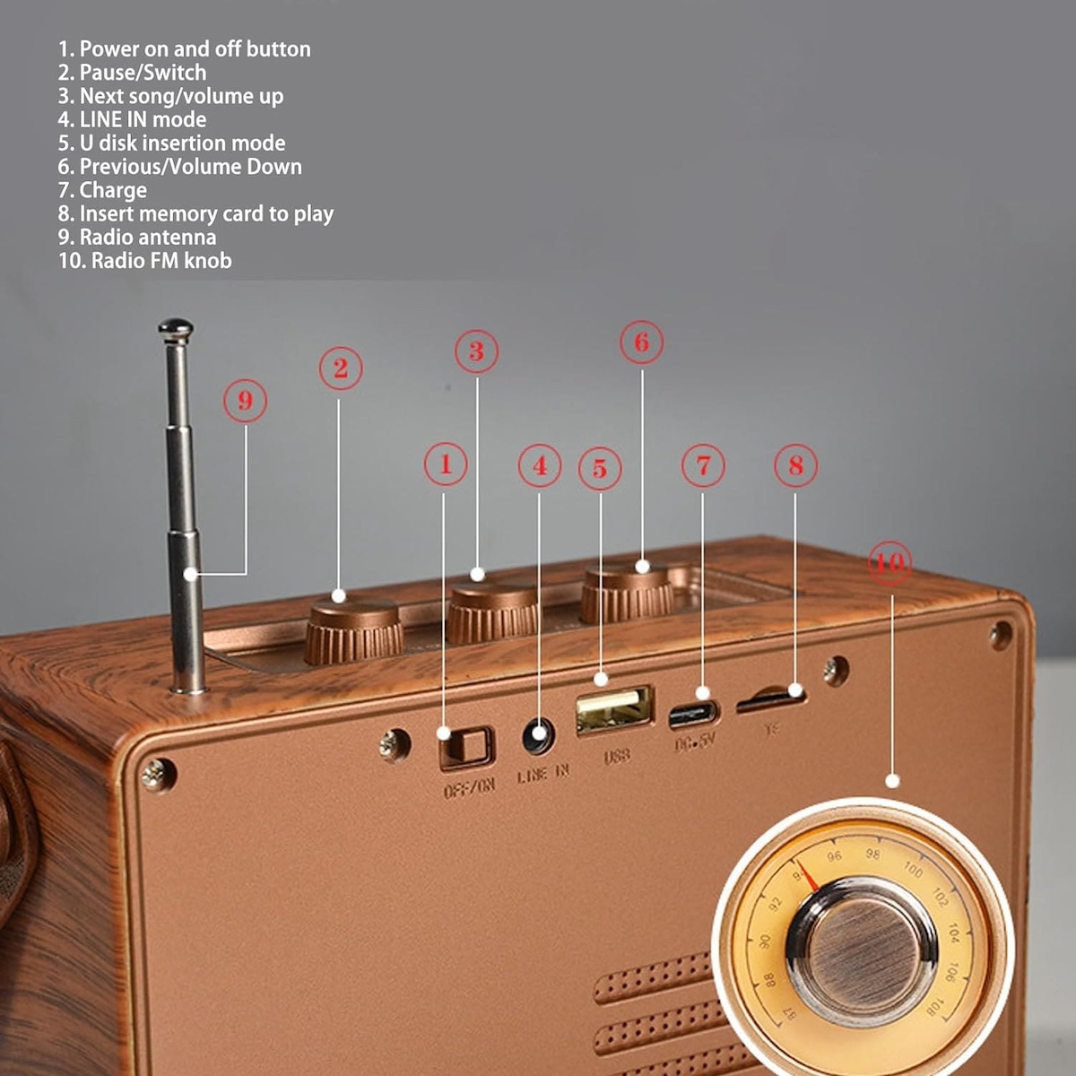 Lecteur rétro multifonctionnel haut-parleur en bois vintage rétro