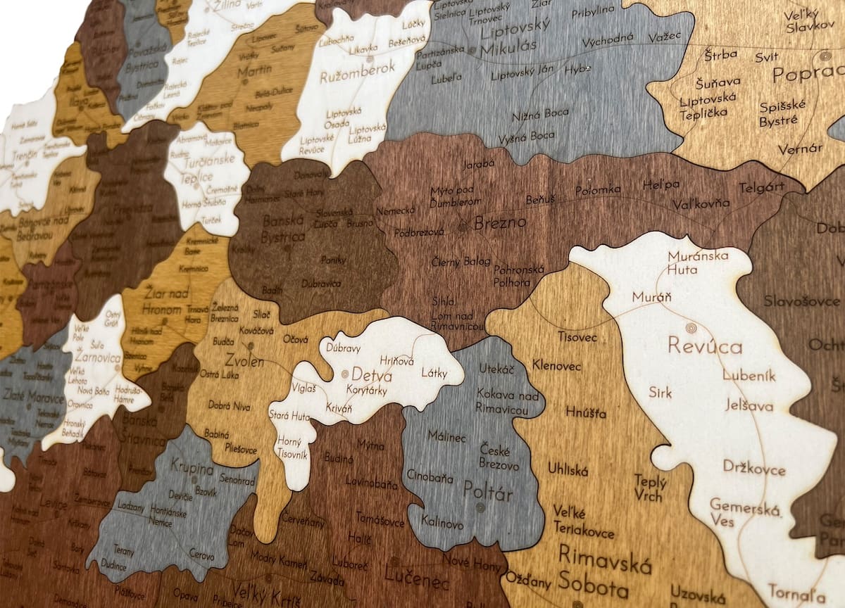 carte des villes de Slovaquie mur en bois 3d 2d