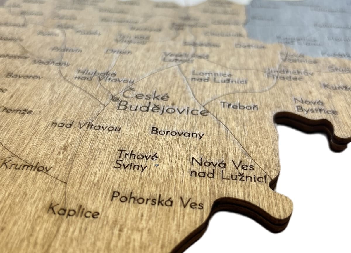 carte des villes tchèques - mur en bois tchèque 3d 2d