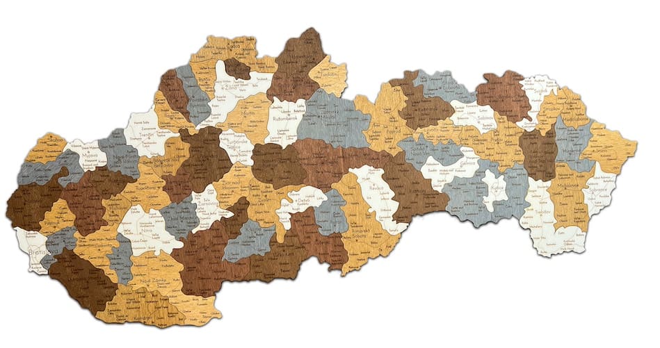 Carte en bois de la Slovaquie 3D / 2D sur le mur - fixation murale